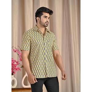 Men's Casual Cotton Printed <b>Half</b> Sleeves <b>Shirt</b> 100% Grey Poplin Breathable Stand Collar Size XL - Product Image 6