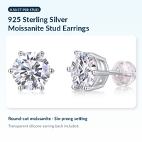 Boucles d'oreilles clous en argent sterling 925 avec moissanite ronde de 0,5 carat, serties de six griffes, pour femme