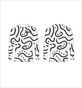 Camiseta de Manga Larga Sublimada Personalizada, Blanca y Negra con Diseño de Doodle, Cuello Redondo, Ropa Deportiva de Alto Rendimiento, Ropa Ferocious al por Mayor - Product Image 1