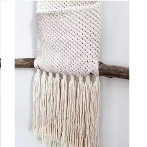 En gros moderne macramé suspendu poche de rangement murale à la main doux coton organisateur en bois Accents Diwali maison chambre décor inde - Product Image 1