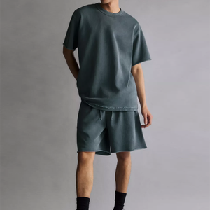 Ensemble de t-shirts en coton décontractés américains personnalisés pour hommes pantalons respirants à manches courtes coupe ample pour les couples à la mode pour l'automne - Product Image 1