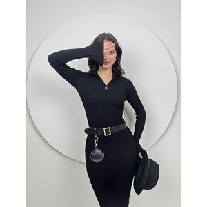 Vestido largo ajustado de punto 5029 con cordón fino y cierre de cremallera, elemento de moda sencillo - Product Image 5