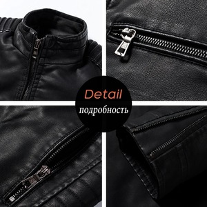 Chaqueta de cuero vintage informal para hombre, chaqueta de cuero PU con bolsillo de motorista, diseño de moda de primavera para hombre - Product Image 5