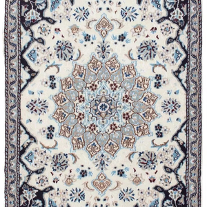 Juego de Alfombras Lavables de Lana/Seda de Pelo Alto, Anudadas a Mano, Tradicionales Persas Nain, con Patrón Geométrico Colorido - Product Image 1