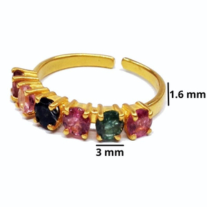 Plata de Ley 925 Chapado en oro Uso diario Multi Color Turmalina Piedra preciosa Estilo vintage Anillo de media banda - Product Image 2