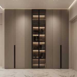 Luxury Modern Bedroom <b>Wardrobe</b> With Glass Side Panels Soft Color Finish And LED Lighting Elegant Storage Solution - Product Image 5