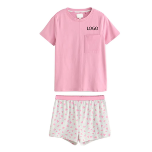 Conjunto de Pijama Casual de Verano para Mujer, Cuello Completo, Estampado Rosa, Mangas Cortas, Cintura Elástica, Transpirable, Suave, de Poliéster Tejido - Product Image 5