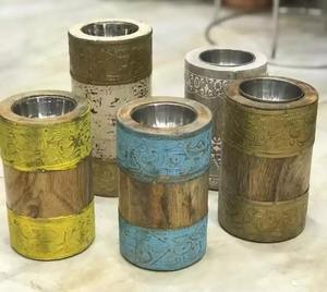 Brûleur d'encens en laiton avec base en bois incrustation de nacre et d'os pour la diffusion d'encens arabe et d'aromathérapie - Product Image 3