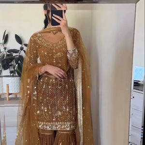 ชุดชารารา กุรตี ผ้าจอร์เจตต์ ปักลายอินเดียล่าสุด งานดีไซน์เนอร์ปากีสถาน สวยงาม เหมาะสำหรับงานปาร์ตี้ ชุดชาติพันธุ์ 3 - Product Image 2