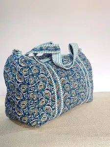 Elegant <b>Floral</b> Quilted Duffle <b>Bag</b>, Block Print Cotton Everyday <b>Tote</b> - Product Image 4