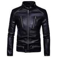 Nouvelle arrivée Veste en cuir pour hommes grande taille col montant veste en cuir à fermeture éclair veste en cuir de moto en PU