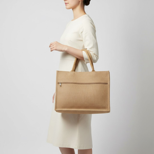 Sac fourre-tout en jute personnalisable écologique, sac de courses réutilisable en toile |   Sac de courses de taille moyenne avec fermeture éclair et logo personnalisé, idéal pour les cadeaux - Product Image 3