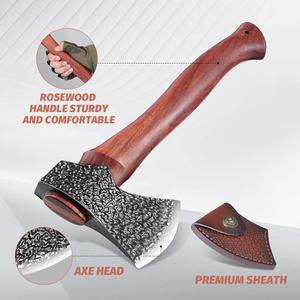 Wholesale Customized Bulk Orders OEM ODM Service <b>Axe</b> Steel Camping <b>axe</b> with <b>Wooden</b> Handle and Fine Leather Sheath Handmade <b>Axes</b> - Product Image 2