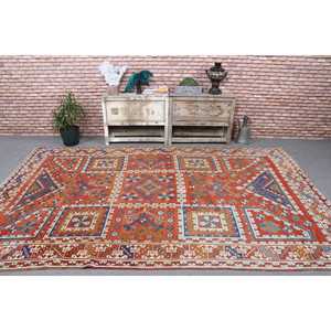 Tapis vintage, tapis turc 6,46x10 pieds, tapis persan en laine rouge - Product Image 2