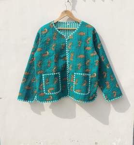 Tigre main bloc imprimé réversible matelassé coton veste femmes Style bohème manteau vert Floral décontracté hiver vêtements d'extérieur - Product Image 1