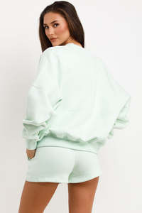 100% algodón menta 2 piezas chaqueta Bomber y pantalones cortos conjunto de chándal con capucha para mujer y conjunto de chándal corto conjunto de 2 piezas para mujer - Product Image 5