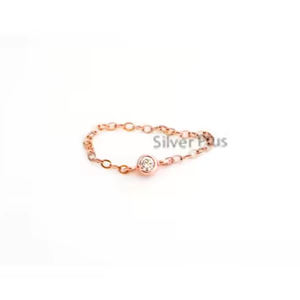 Prix de gros Lunette naturelle sertie de diamants en or rose massif 14 carats Bague à chaîne Style classique pour mariage, fiançailles, fête et anniversaire - Product Image 2