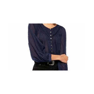 Top Gotico Cool Meadow da Donna Free People, Nuovo con Etichetta, Blu Navy in Chiffon con Decorazioni Ricamate, Disponibile dalla Taglia XS alla XL per Primavera/Estate - Product Image 2