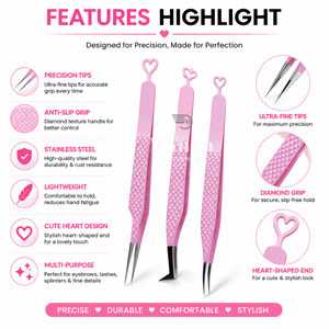 Pink Eyebrow Tweezers Set Precision Stainless Steel <b>Pointed</b> Angled Curved Beauty Hair <b>Removal</b> Tweezers - Product Image 2