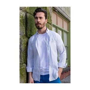 Camisa estampada de alta calidad para hombre, camisa informal blanca de manga larga % 100 de tela de algodón, camisa para hombre de Turquía