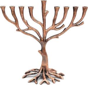 Rústico oro calidad Menorah hecho a mano decoración del hogar India árbol vida diseño para Hanukkah Navidad otros candelabros linternas - Product Image 1