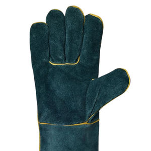 Gants de soudage doublés verts Logo personnalisé Résistance à la chaleur Cuir de vache résistant au feu Gants de soudage en cuir de vache fendu Meilleure qualité - Product Image 6