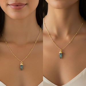 Pendentif en labradorite plaqué or sur chaîne à billes en argent sterling 925, petite forme de balle, tendance, bijoux de fête et de mariage - Product Image 6