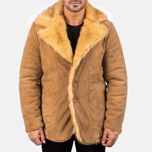 Veste d'hiver professionnelle personnalisée pour hommes en cuir suédé beige Style décontracté col montant fermeture à glissière Logo avant teint uni - Product Image 6