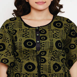 Comfort Fit 100% coton dessiner chaîne taille demi manches Mehndi Dot Batik main bloc caftan - Product Image 6