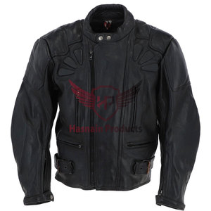Blouson de moto en cuir véritable noir pour homme, col montant, avec boucle, fabricant OEM ODM - Product Image 5