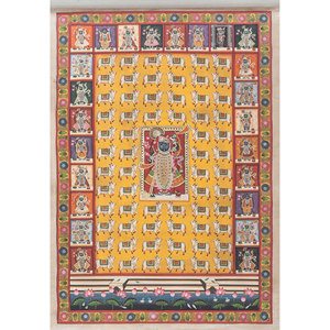 Pichwai Art <b>Wall</b> <b>Decor</b> Red & Orange Bohemian Cotton Cloth Tapestry for Outdoor Christmas Scenic Pattern with Cotton Rope Hanging - Product Image 1