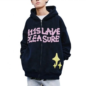 Nouveauté OEM mode hommes fermeture éclair complète coton goutte épaule sweats surdimensionné bouffée impression sweats à capuche pour hommes - Product Image 3