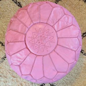 Housse de pouf en cuir véritable brodée rose faite à la main, style bohème, design cousu, personnalisable, fermeture éclair invisible - Product Image 2