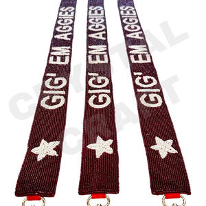 Customized <b>Red</b> Raiders Beaded <b>Purse</b> Strap White Gold Seed Bead Bag Straps Fashionable Accessories - Product Image 5