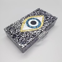 Tas Clutch Pernikahan India Premium 4 Inci dengan Lapisan Beludru Bergaya Buatan Tangan, Bordir Mata Jahat Unik, Mutiara, Mewah, dan Modis