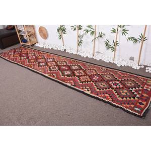พรมตุรกีโบราณขนาด2.8x12ฟุตงานเย็บปะสีแดงผืนใหญ่ทรงสี่เหลี่ยมผืนผ้าขนแกะหนา10มม. พรมปูพื้นห้อง - Product Image 1