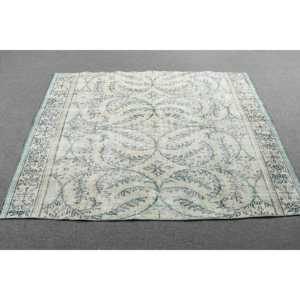 Alfombra Turca Vintage de 4.5x5.7 pies, Alfombra de Lana Azul - Product Image 3