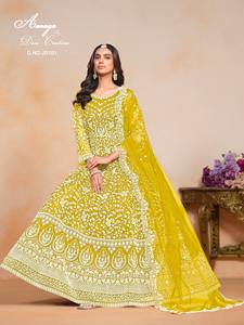 Robe en filet de travail élégante pour femmes de créateur Dupatta longue, filet doux avec broderie pour mariage Anarkali Salwar Girls - Product Image 6