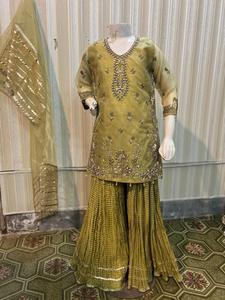 Robe en organza fantaisie prête à l'emploi de haute qualité pour filles vêtements pour enfants respirants pakistanais de qualité d'exportation avec décoration en dentelle - Product Image 4