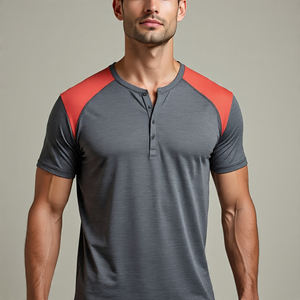 เสื้อยืดผู้ชายแขนสั้น Henley ระบายอากาศโพลีเอสเตอร์/ ผ้าฝ้ายลำลอง - Product Image 3