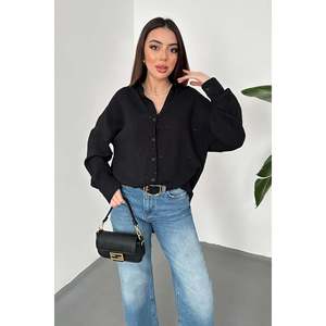 <b>Black</b> Embroidered Oversize <b>Shirt</b> - <b>Black</b> - Product Image 1