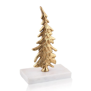 Exhibición de árbol de Navidad de aluminio dorado con base de madera Decoración festiva de mesa moderna hecha a mano para el hogar y la Oficina - Product Image 4