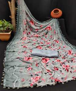 Pesado trabajo de perlas bordadas Damas Indias listas para usar nuevo diseñador sari con fabricación de blusas en ropa de saris Surat - Product Image 2