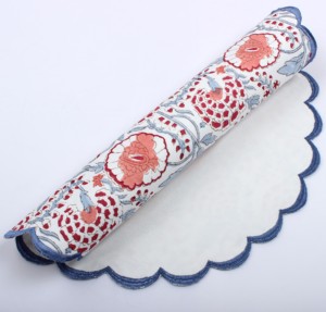 Pigeon bleu flamant rose indien main bloc imprimé coton tissu broderie pétoncles tapis de Table ensemble élégant Pigeon flamant rose tapis - Product Image 6