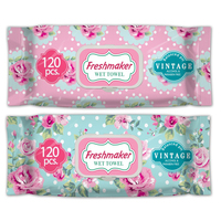 Lingettes humides vintage Freshmaker, 120 pièces, avec couvercle rabattable, 15*18cm, non-tissées, parfum floral, certifiées ISO, haute qualité, pratiques pour la maison