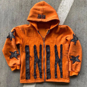 Sweat-shirt long à capuche zippé en molleton bouclette, coupe ample, avec broderie personnalisée du logo du fabricant, écologique et épais - Product Image 1