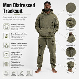 Chándal para hombre con efecto desgastado que ofrece un look relajado, acabado lavado y comodidad suave para uso diario, atuendos urbanos y reuniones informales. - Product Image 6