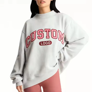 Femmes surdimensionné doux coton col montant pull à col rond sweat personnalisé brodé Streetwear polaire pour l'hiver - Product Image 6