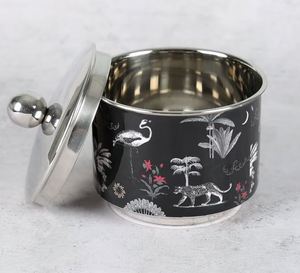 Belle boîte de rangement en métal de boîte de date en métal de conception avec l'impression de conception de paon enduite d'émail faite en métal d'acier inoxydable - Product Image 2