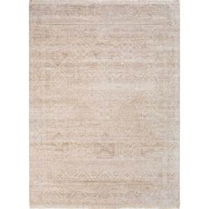 Tapis en laine noués à la main Viscaya ivoire AKWT-1111 pour salon, faits main avec motifs rectangulaires abstraits et médaillons pour adolescents - Product Image 1
